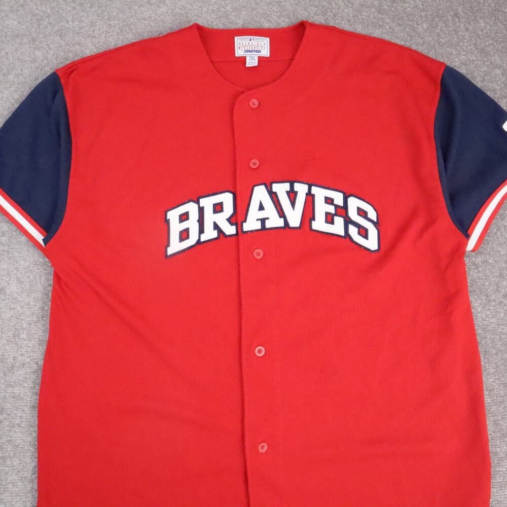 VTG Starter Atlanta Braves Baseball 2XL Red Short Sleeve Button Jersey Shirt - Picture 6 of 13
